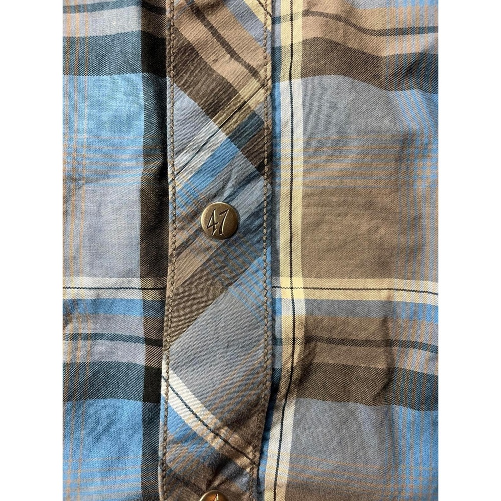 Rock 47 by Wrangler Western Shirt Mens XL Blue Plaid Embroidered Yoke Snap Front - Picture 6 of 7